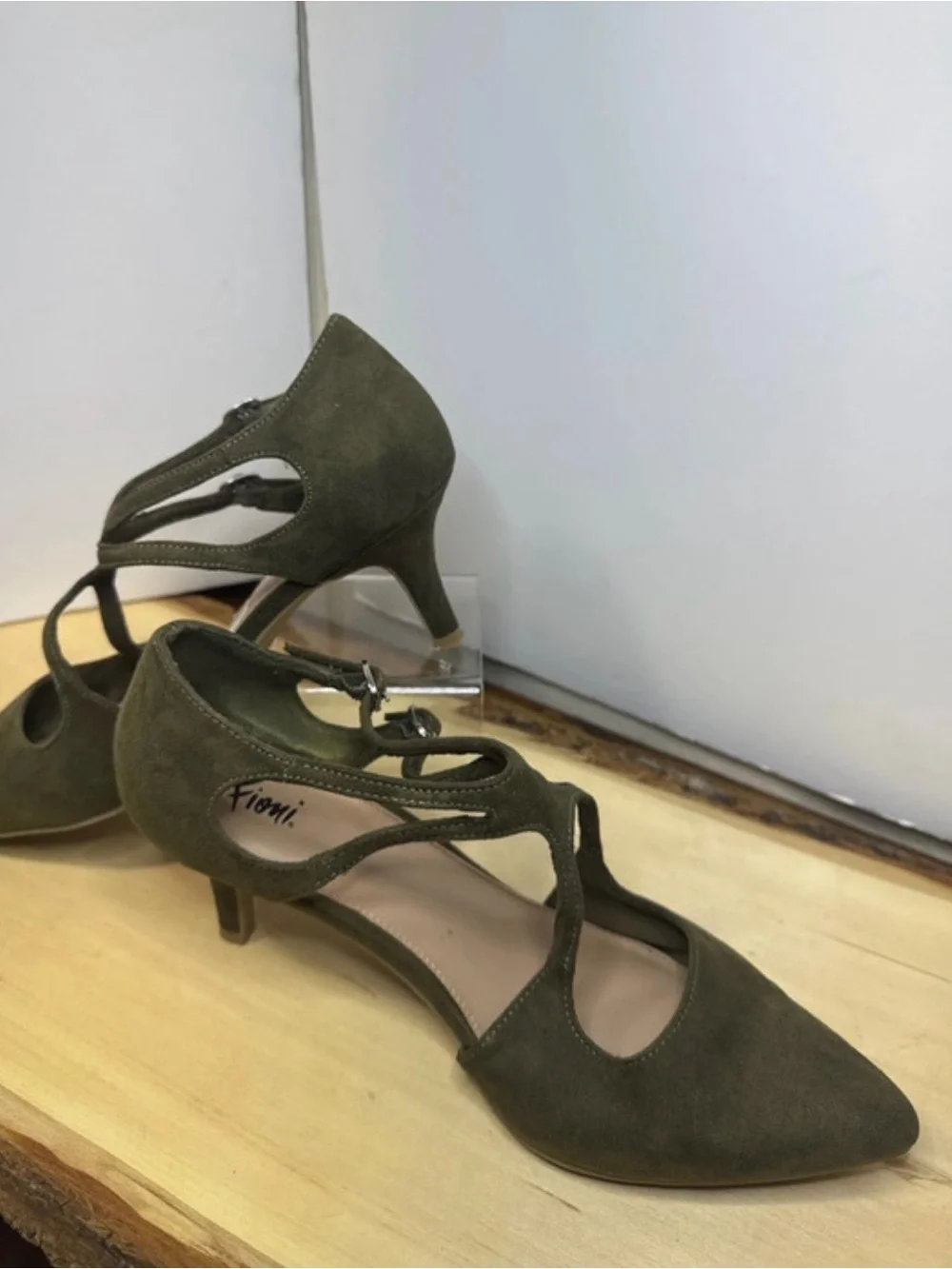 Fiorelli, Ina Olive Green Suede Pointed-Strap Heels